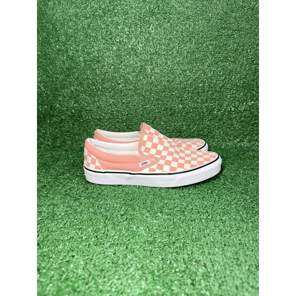 VANS Classic Slip-On Women Size 9 Pink White Checkerboard Sneakers Skate Shoe